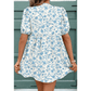 Regan Floral Contrast White Bow Puff Sleeve Mini Dress
