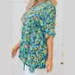 Flossie Green Abstract Print V Neck Half Sleeve Loose Fit Tunic Blouse