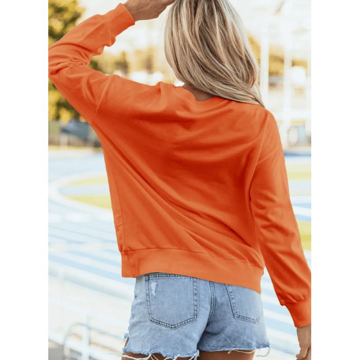 Orange/White Tinsel Game Day Drop Shoulder Graphic Sweatshirt