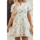 Harnett Floral Print Shirred High Waist Puff Sleeve Mini Dress