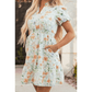 Harnett Floral Print Shirred High Waist Puff Sleeve Mini Dress