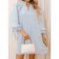 RTS Paula Sky Blue Stripe Knotted Bracelet Sleeve Notched Neck Shift Mini Dress