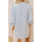 RTS Paula Sky Blue Stripe Knotted Bracelet Sleeve Notched Neck Shift Mini Dress