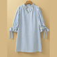 RTS Paula Sky Blue Stripe Knotted Bracelet Sleeve Notched Neck Shift Mini Dress