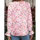 Joelinne Pink Floral Print Sweet Lantern Long Sleeve Blouse
