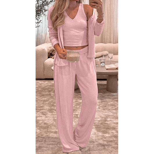 RTS Mirna Pink 3-Piece Cozy Knit Lounge Set