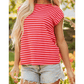Whitlee Red Stripe Ribbed Cap Sleeve Round Neck T Shirt