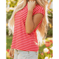 Whitlee Red Stripe Ribbed Cap Sleeve Round Neck T Shirt