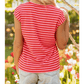 Whitlee Red Stripe Ribbed Cap Sleeve Round Neck T Shirt