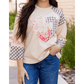 Nora Beige Plaid Floral Peace Heart Graphic Wide Long Sleeve Top
