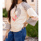 Nora Beige Plaid Floral Peace Heart Graphic Wide Long Sleeve Top