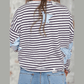 Grey Stripe Starry Patch Drop Shoulder Raw Edge Casual Knit Top