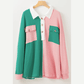 Ginna Green Colorblock Ribbed Collared Oversized Sweatshirt