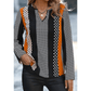 Bunny Orange Geo Print Colorblock Notched V Neck Blouse