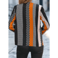 Bunny Orange Geo Print Colorblock Notched V Neck Blouse