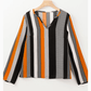 Bunny Orange Geo Print Colorblock Notched V Neck Blouse