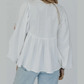 Chelsie White Flower Lace-up V Neck Babydoll Blouse