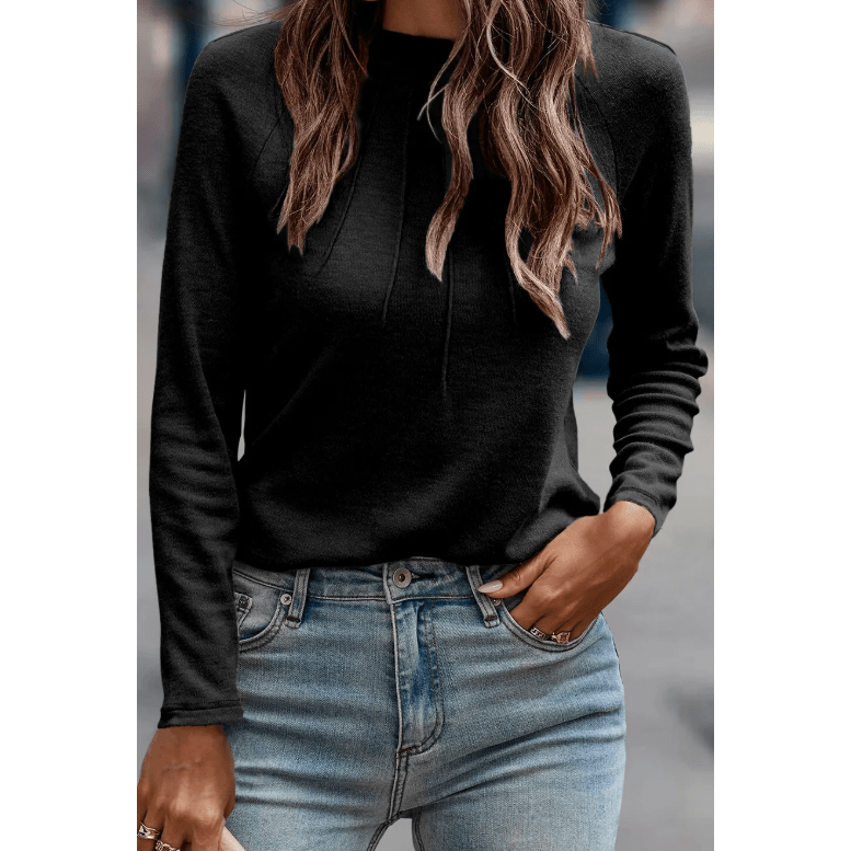 Deanna Black Seam Detail Raglan Long Sleeve Top