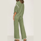 Tatina Green Contrast Trim Half Sleeve Top Drawstring Pants Loose 2pcs Sweater Suit