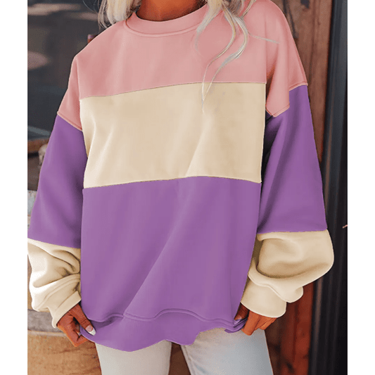Ashlea Purple Colorblock Patchwork Drop Shoulder Sweatshirt