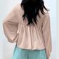 Shanice Parchment Corded Turn-down V Neck Bubble Sleeve Babydoll Blouse
