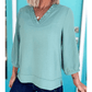 Dezi Moonlight Jade Frilled V Neckline Bracelet Sleeve Crinkled Blouse