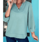 Dezi Moonlight Jade Frilled V Neckline Bracelet Sleeve Crinkled Blouse