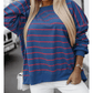 Evelyn Blue Stripe Overlap Detail Drop Shoulder Pullover Sweatshirt