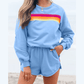 Rianne Blue Striped Accent Pullover and Shorts Two Piece Casual Set