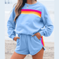 Rianne Blue Striped Accent Pullover and Shorts Two Piece Casual Set