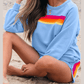 Rianne Blue Striped Accent Pullover and Shorts Two Piece Casual Set
