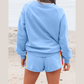 Rianne Blue Striped Accent Pullover and Shorts Two Piece Casual Set