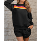 Rianne Black Striped Accent Pullover and Shorts Two Piece Casual Set