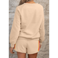 Rianne Apricot Striped Accent Pullover and Shorts Two Piece Casual Set