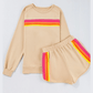 Rianne Apricot Striped Accent Pullover and Shorts Two Piece Casual Set