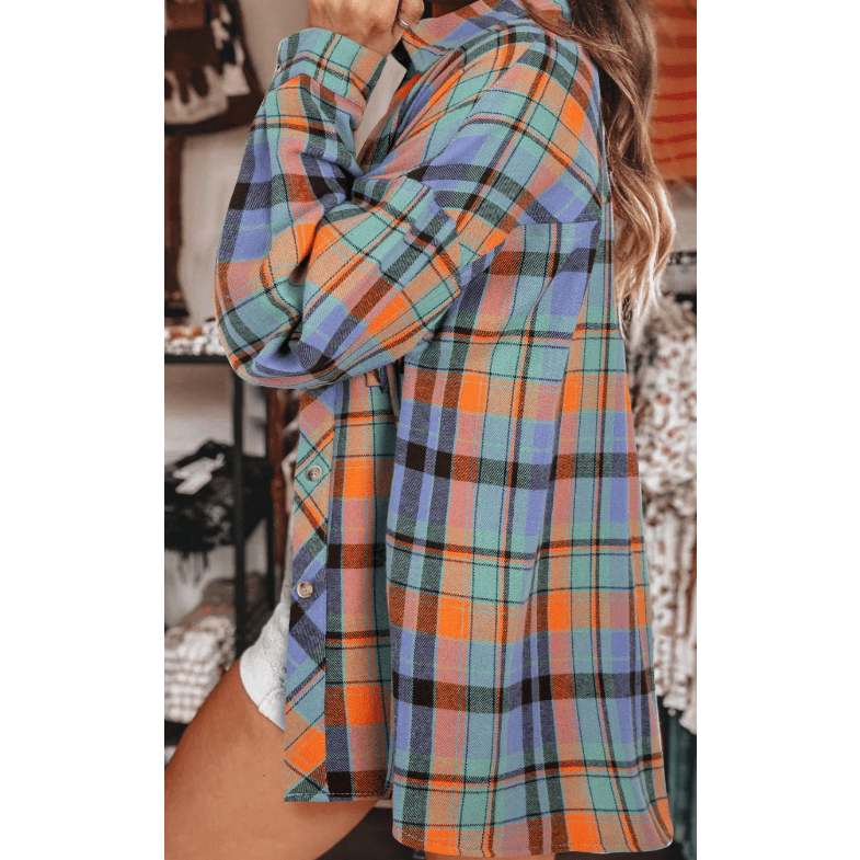Trudy Orange Plaid Print Loose Vintage Shirt