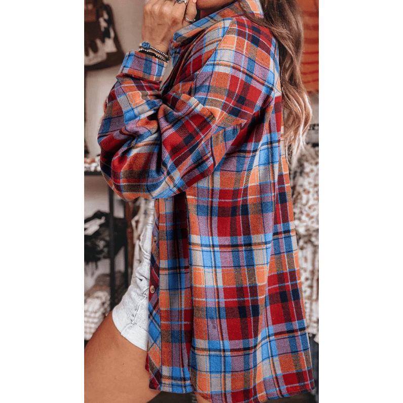 Trudy Red Plaid Print Loose Vintage Shirt