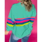 Brisa Green Colorful Striped Accent Long Sleeve T Shirt