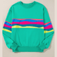 Brisa Green Colorful Striped Accent Long Sleeve T Shirt