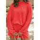 Zahra Red Corded Knit Long Sleeve Top and High Waist Shorts Set