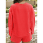 Zahra Red Corded Knit Long Sleeve Top and High Waist Shorts Set