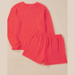 Zahra Red Corded Knit Long Sleeve Top and High Waist Shorts Set