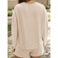 Zahra Parchment Corded Knit Long Sleeve Top and High Waist Shorts Set