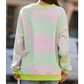 Adilynn Light Pink/Lime Green Stripe Contrast Ribbed Trim Crossed Stitch Drop Shoulder Sweatshirt