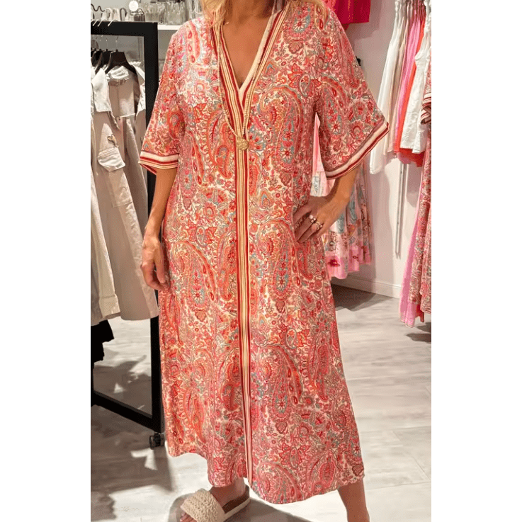 Karah  V Neck Floral Pattern Half Sleeved Bohemian Dress - 2 Colors