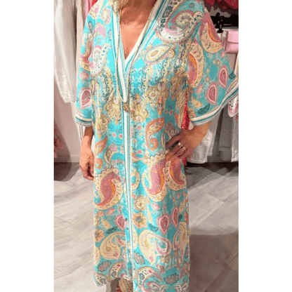 Karah  V Neck Floral Pattern Half Sleeved Bohemian Dress - 2 Colors