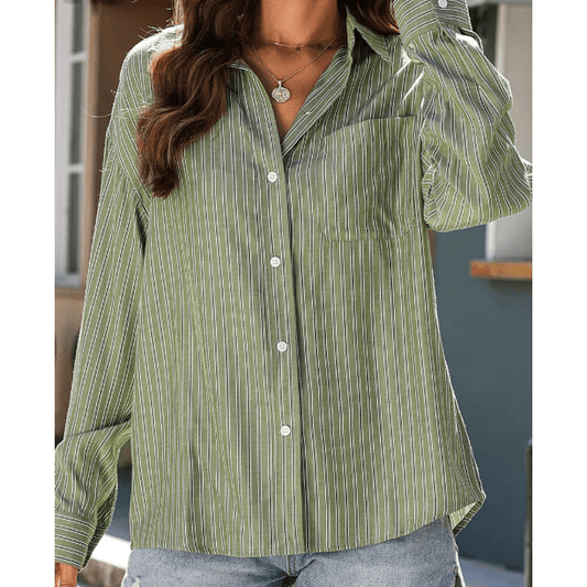 Taphy Green Stripe Button Up Oversized Casual Shirt