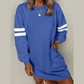 Blue Varsity Contrast Banded Sleeve Shift Sweatshirt Dress