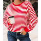 Miley Red Stripe Exposed Seam Drop Shoulder Casual Pullover Top