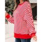 Miley Red Stripe Exposed Seam Drop Shoulder Casual Pullover Top